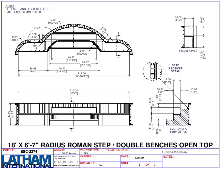 18' Wide Radius Roman End (6'7R) Step w/ Double Benches